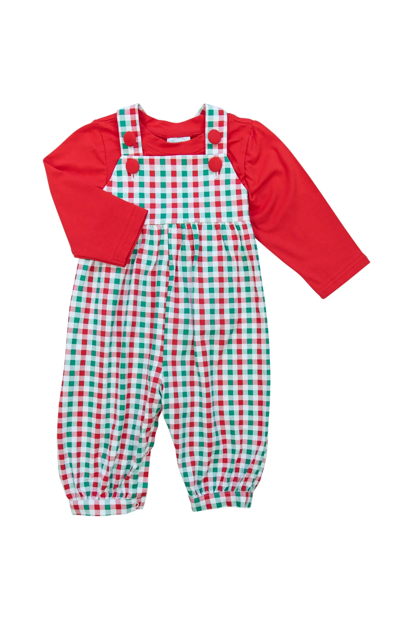 Boys Knit Green/Red Check Overall Set
