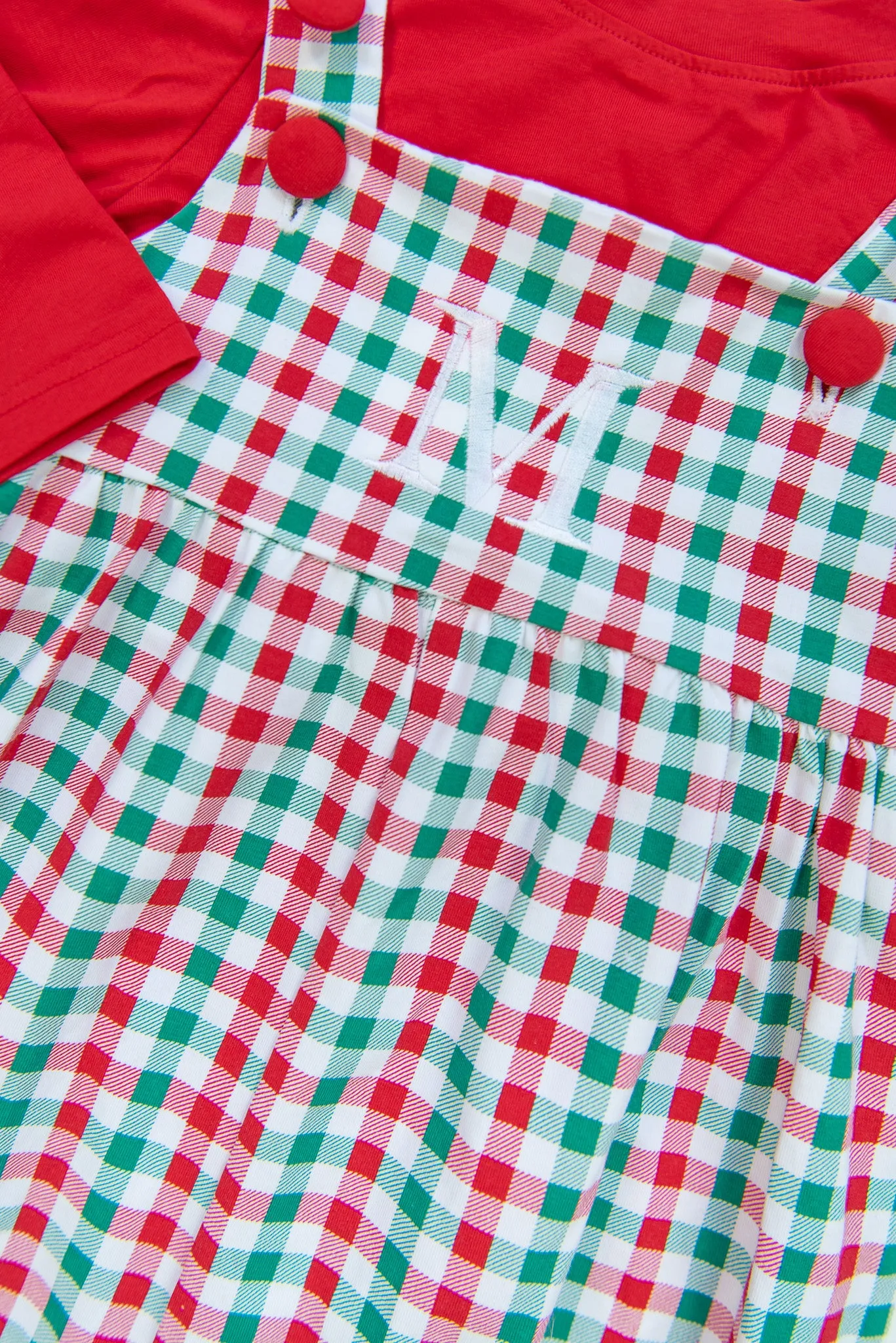 Boys Knit Green/Red Check Overall Set
