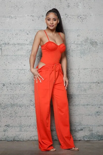 Bustier Bodysuits w/ Elastic Waist Wide Leg Pants