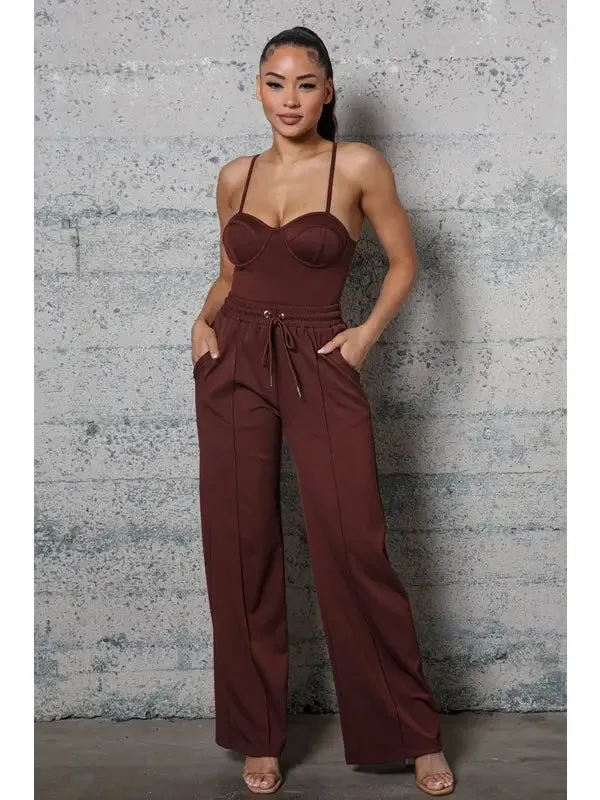 Bustier Bodysuits w/ Elastic Waist Wide Leg Pants