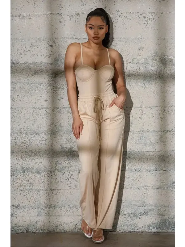 Bustier Bodysuits w/ Elastic Waist Wide Leg Pants