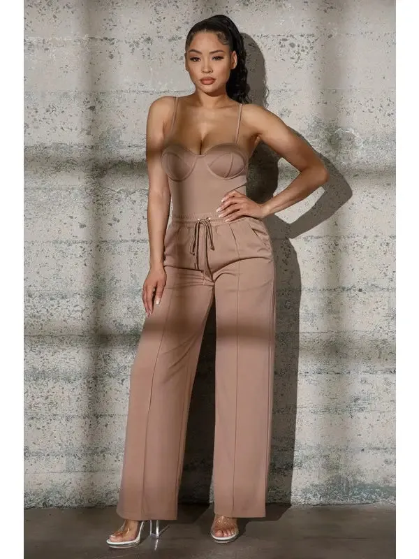 Bustier Bodysuits w/ Elastic Waist Wide Leg Pants