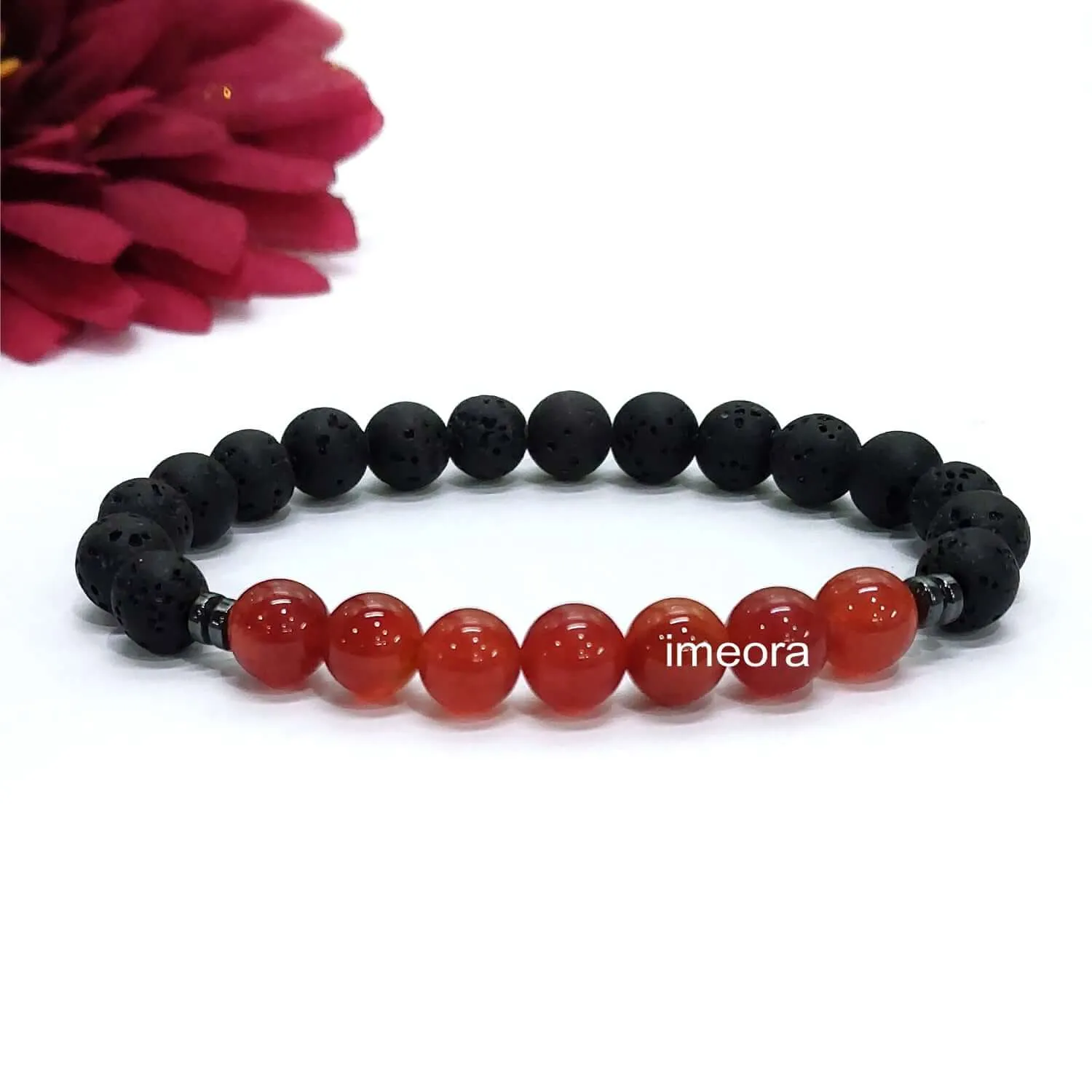 Certified Red Carnelian 8mm Bracelet With Lava Stone
