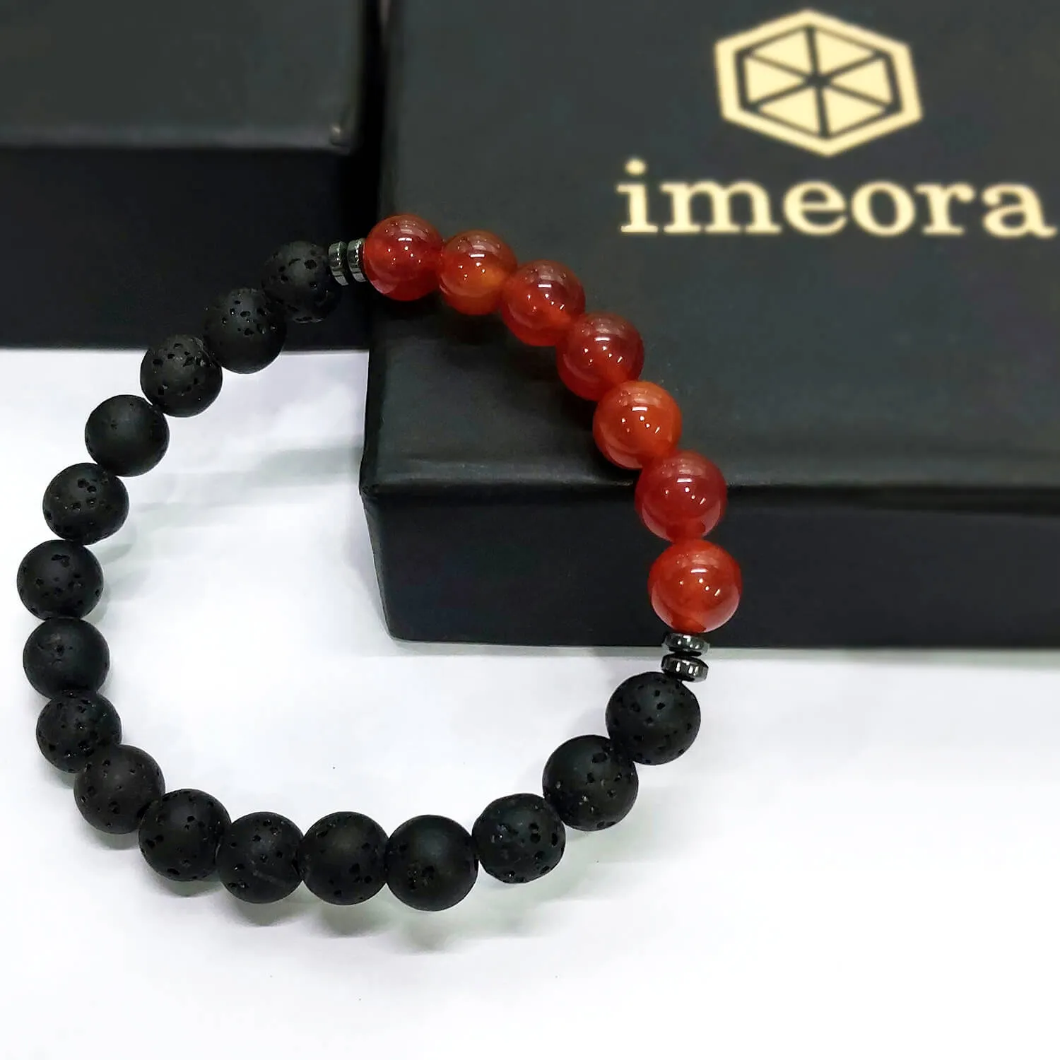 Certified Red Carnelian 8mm Bracelet With Lava Stone