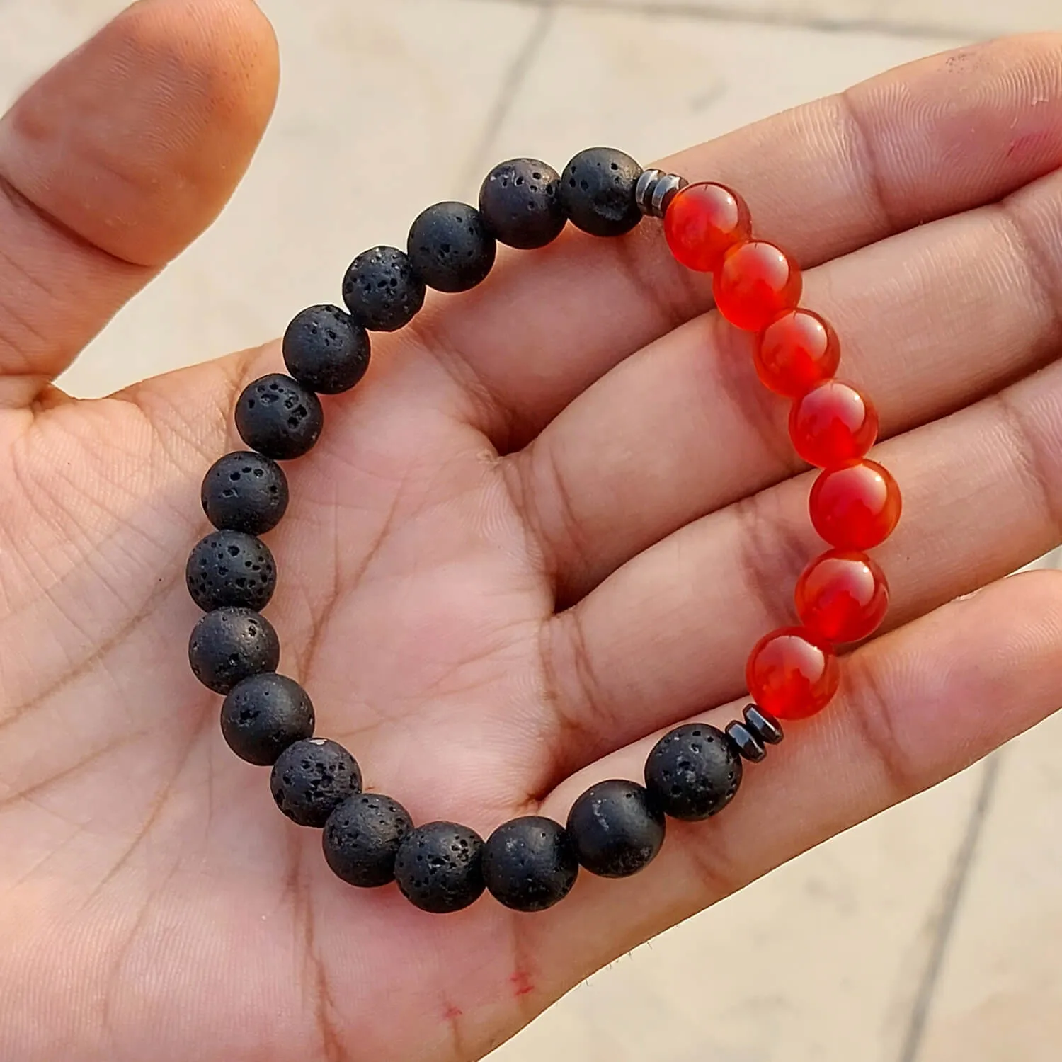 Certified Red Carnelian 8mm Bracelet With Lava Stone