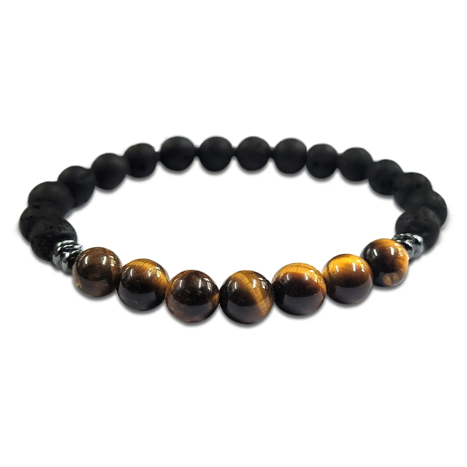 Certified Tiger Eye 8mm Natural Stone Bracelet With Lava Stone