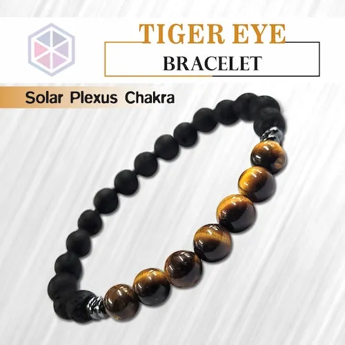 Certified Tiger Eye 8mm Natural Stone Bracelet With Lava Stone