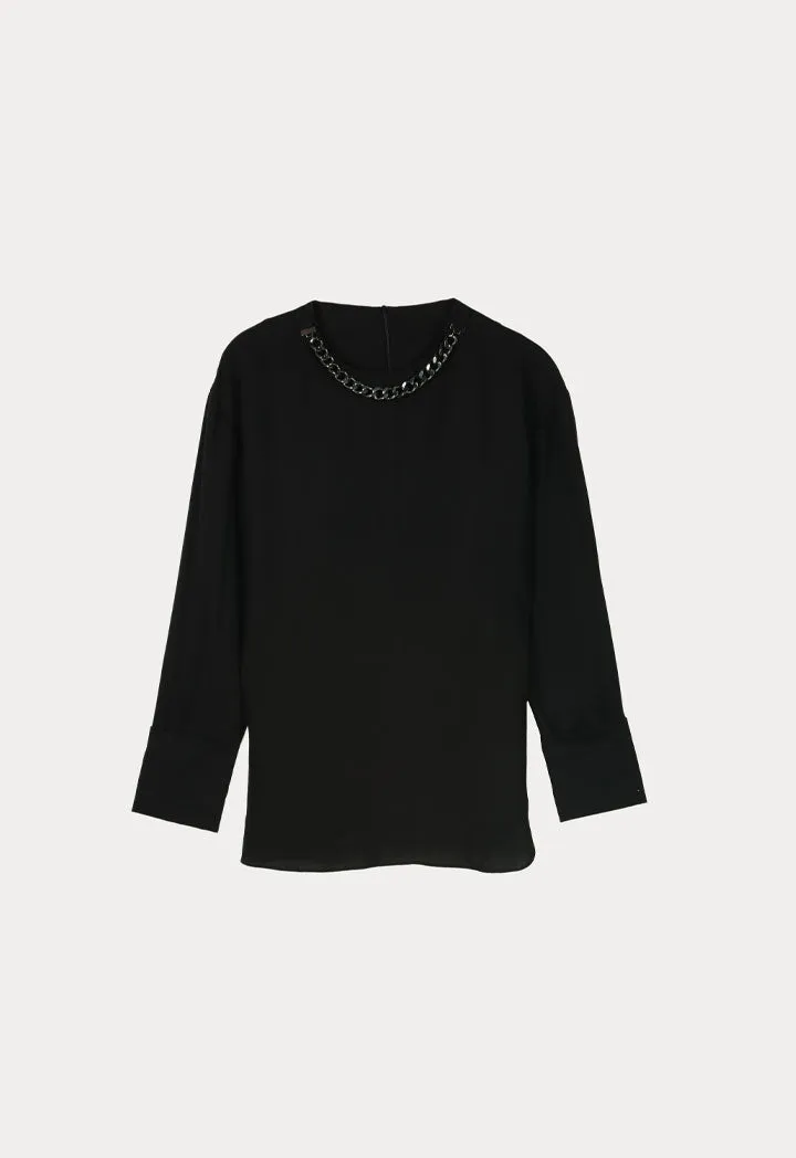 Chain Neck Solid Blouse