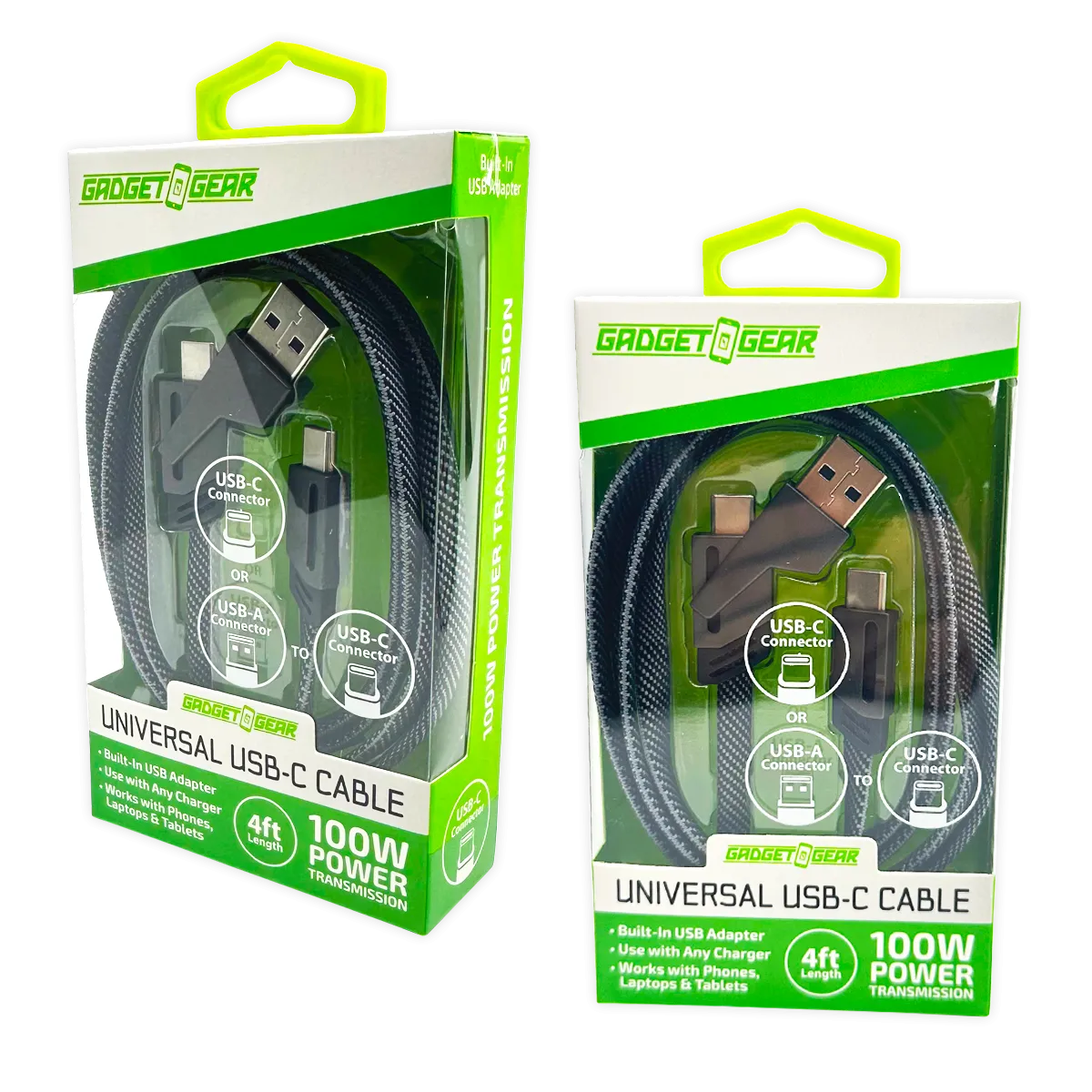Charging Cable USB-C to USB-C with USB Adapter 4FT 100 Watts - 6 Pieces Per Retail Ready Display 25080