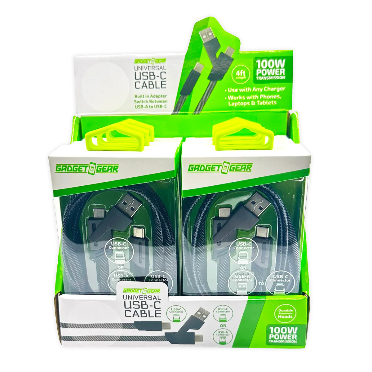 Charging Cable USB-C to USB-C with USB Adapter 4FT 100 Watts - 6 Pieces Per Retail Ready Display 25080