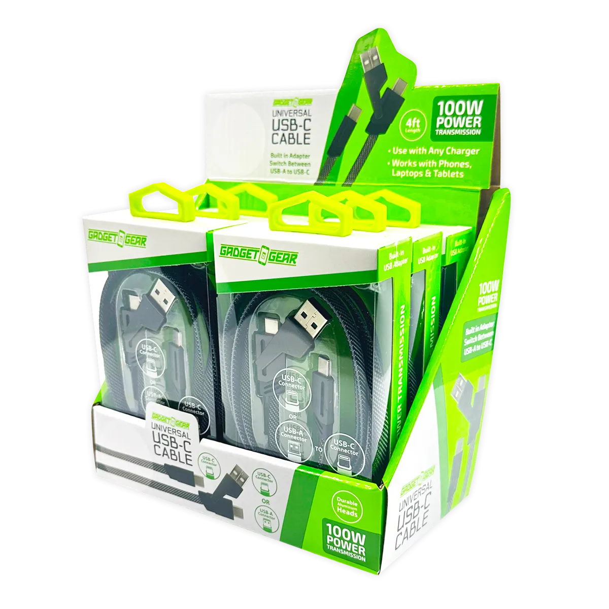 Charging Cable USB-C to USB-C with USB Adapter 4FT 100 Watts - 6 Pieces Per Retail Ready Display 25080