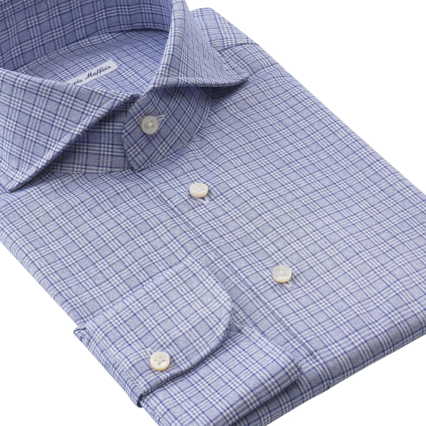 Checked Cotton Blue Shirt with Shark Collar