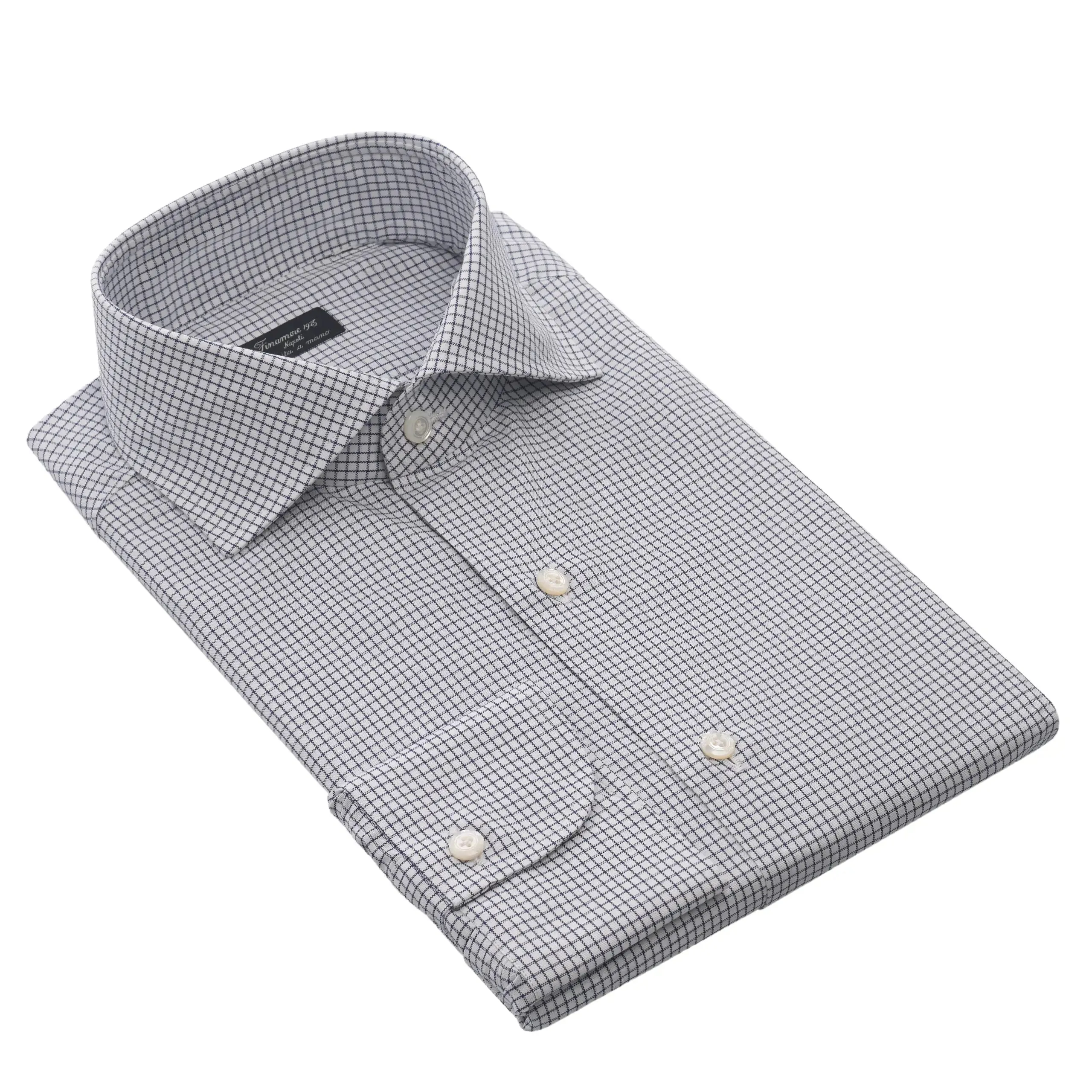 Checked Cotton Shirt in Blue and White