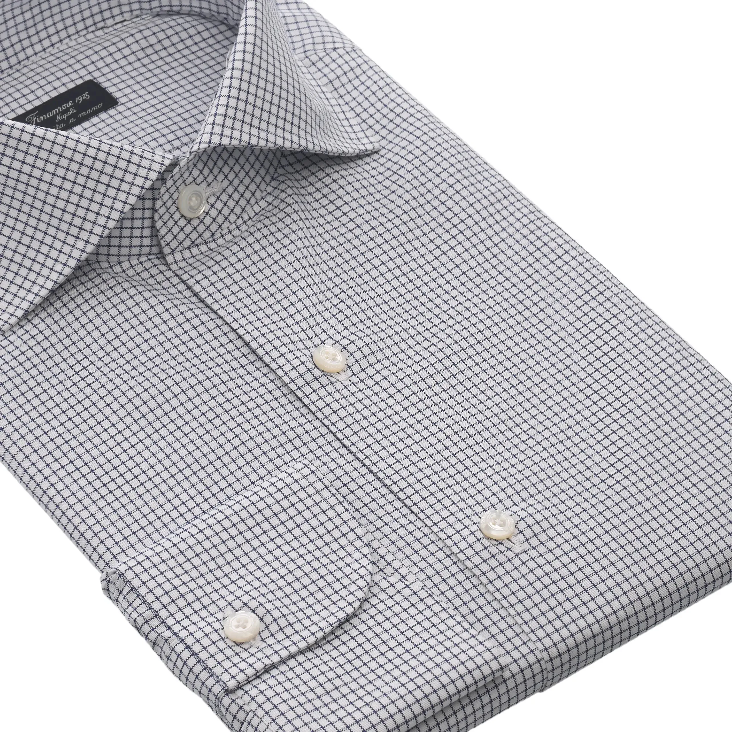Checked Cotton Shirt in Blue and White
