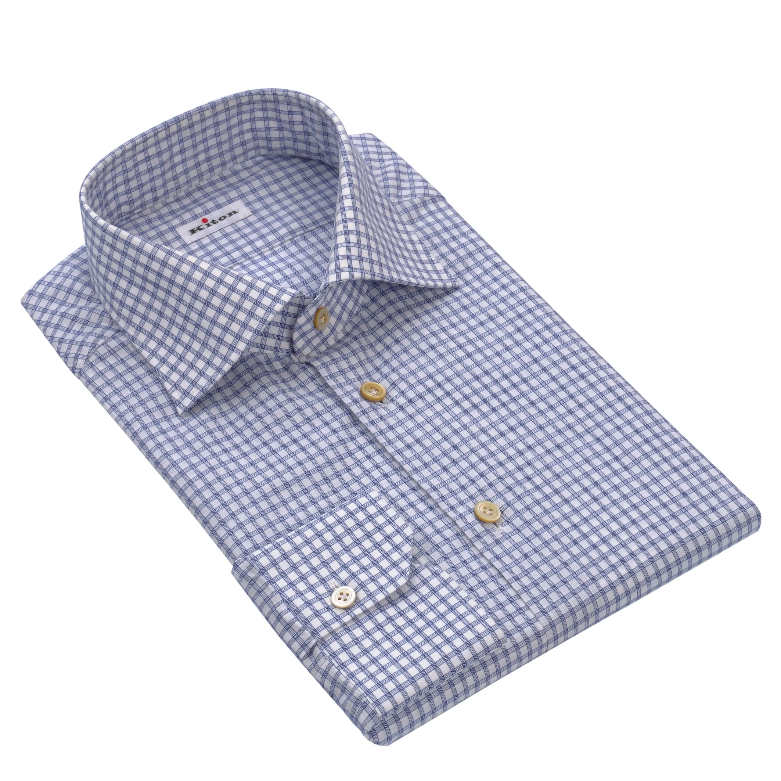 Checked Cotton Shirt in Blue and White