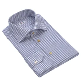 Checked Cotton Shirt in Blue and White