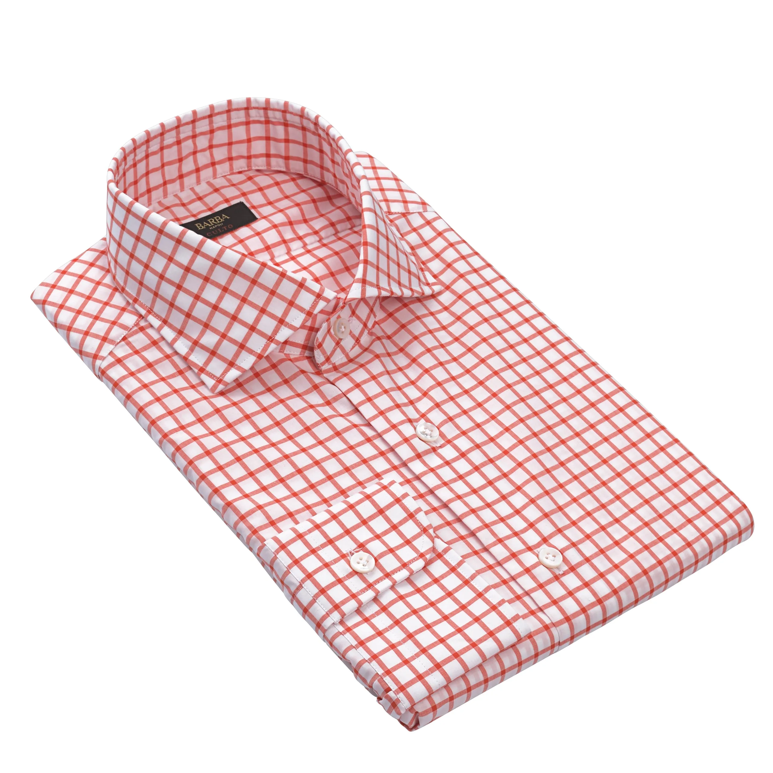 Checked Cotton Shirt in White and Orange