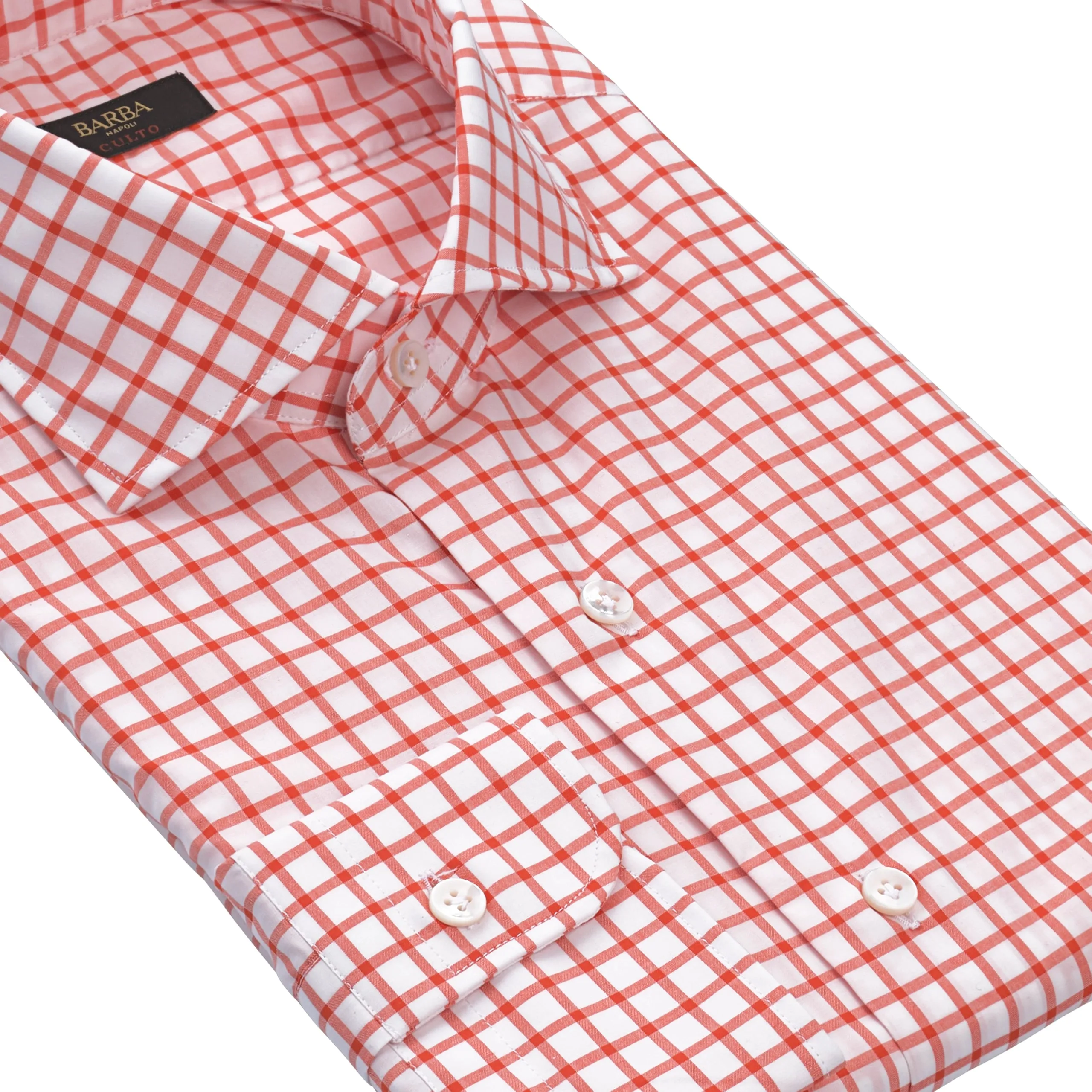 Checked Cotton Shirt in White and Orange