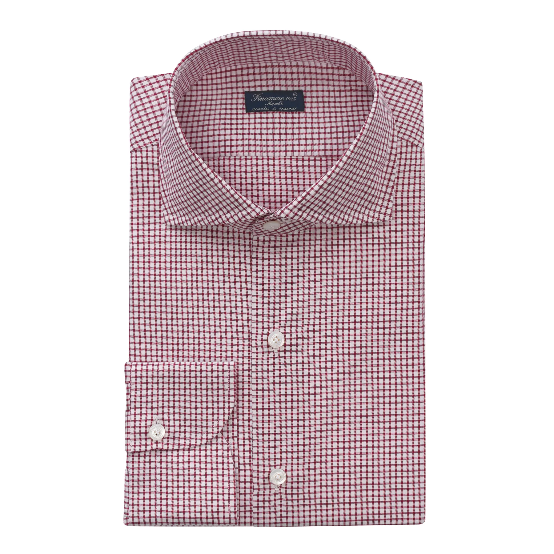 Checked Cotton Shirt in Wine Red