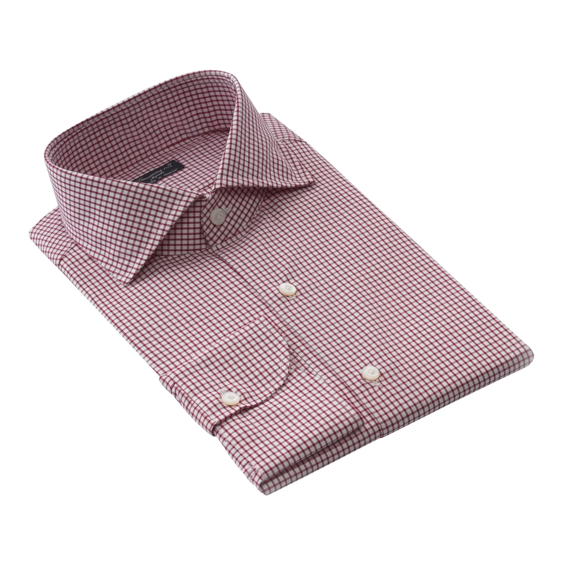 Checked Cotton Shirt in Wine Red