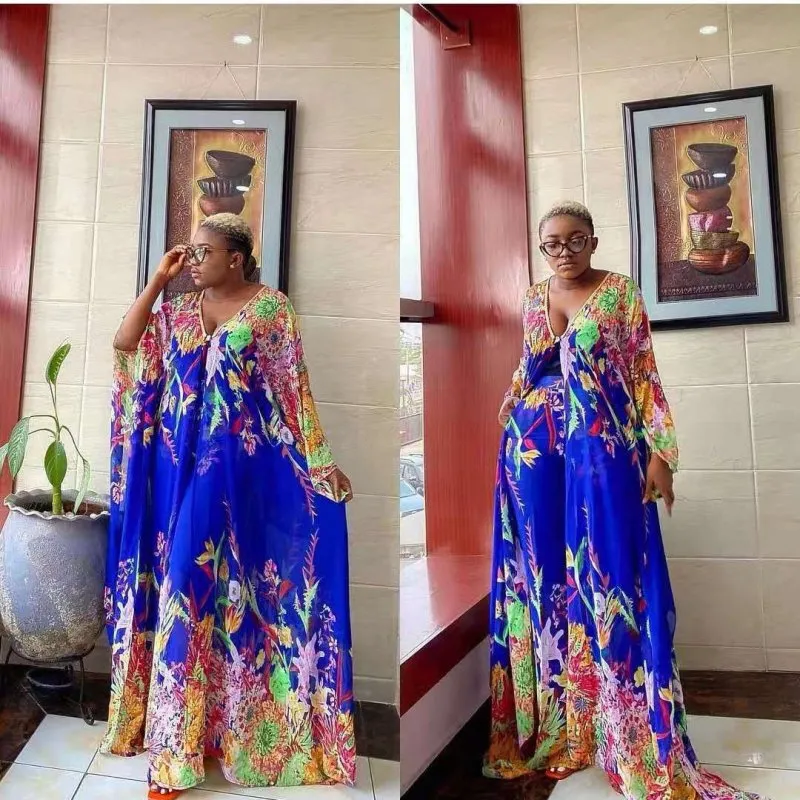 Chiffon cardigan loose pants two-piece set African robe