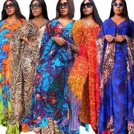 Chiffon cardigan loose pants two-piece set African robe