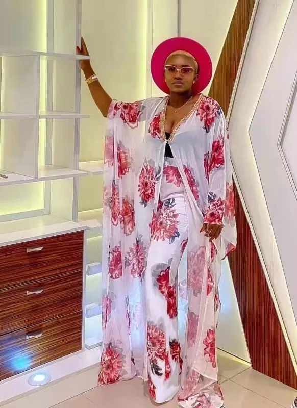 Chiffon cardigan loose pants two-piece set African robe