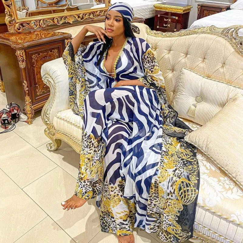 Chiffon cardigan loose pants two-piece set African robe