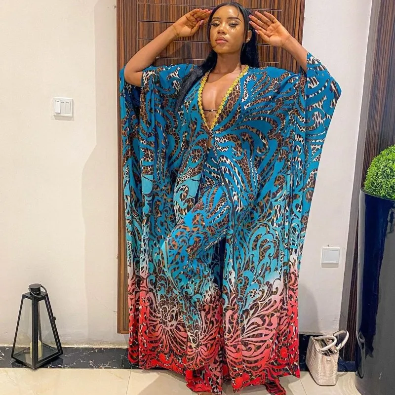 Chiffon cardigan loose pants two-piece set African robe