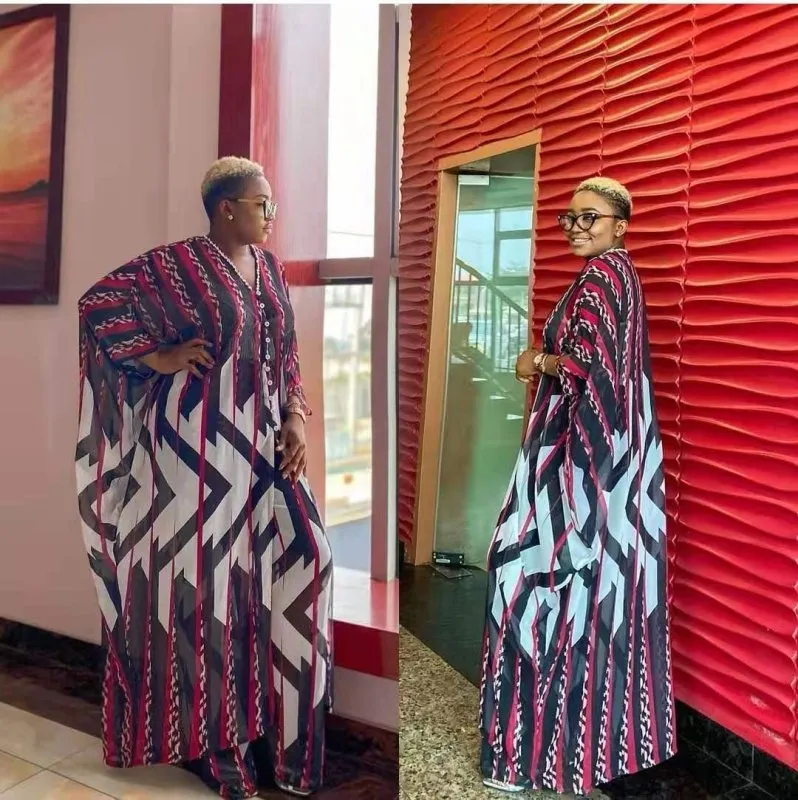 Chiffon cardigan loose pants two-piece set African robe