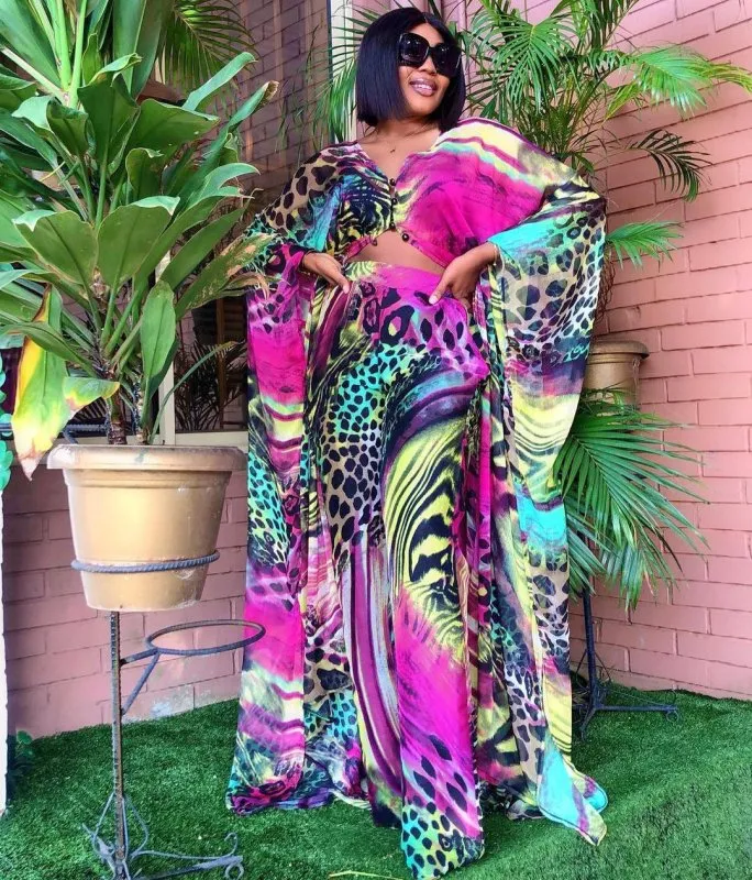 Chiffon cardigan loose pants two-piece set African robe