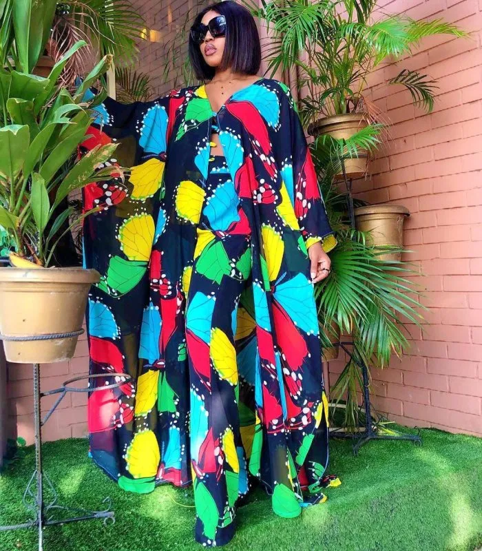 Chiffon cardigan loose pants two-piece set African robe