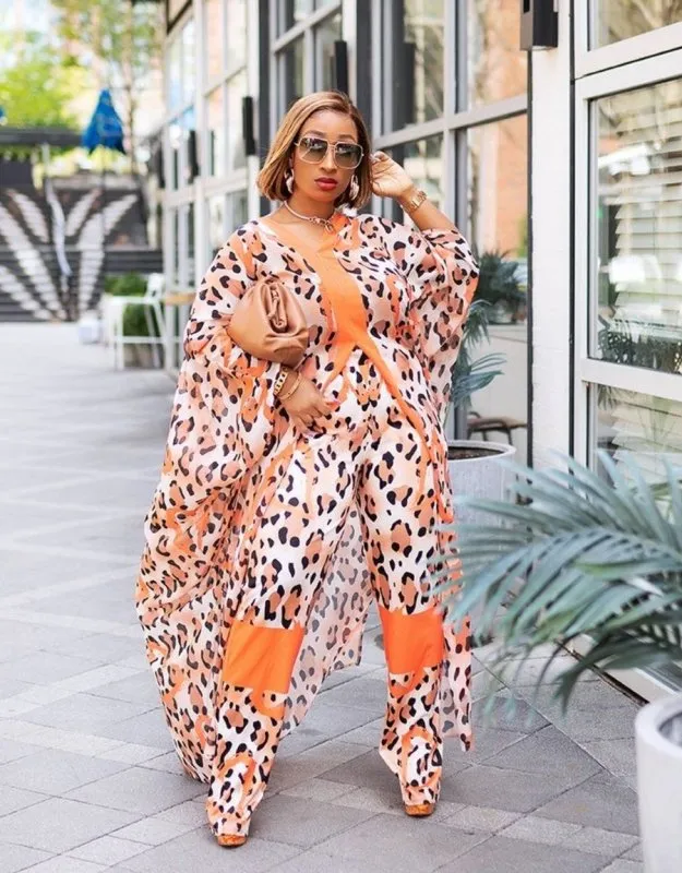 Chiffon cardigan loose pants two-piece set African robe