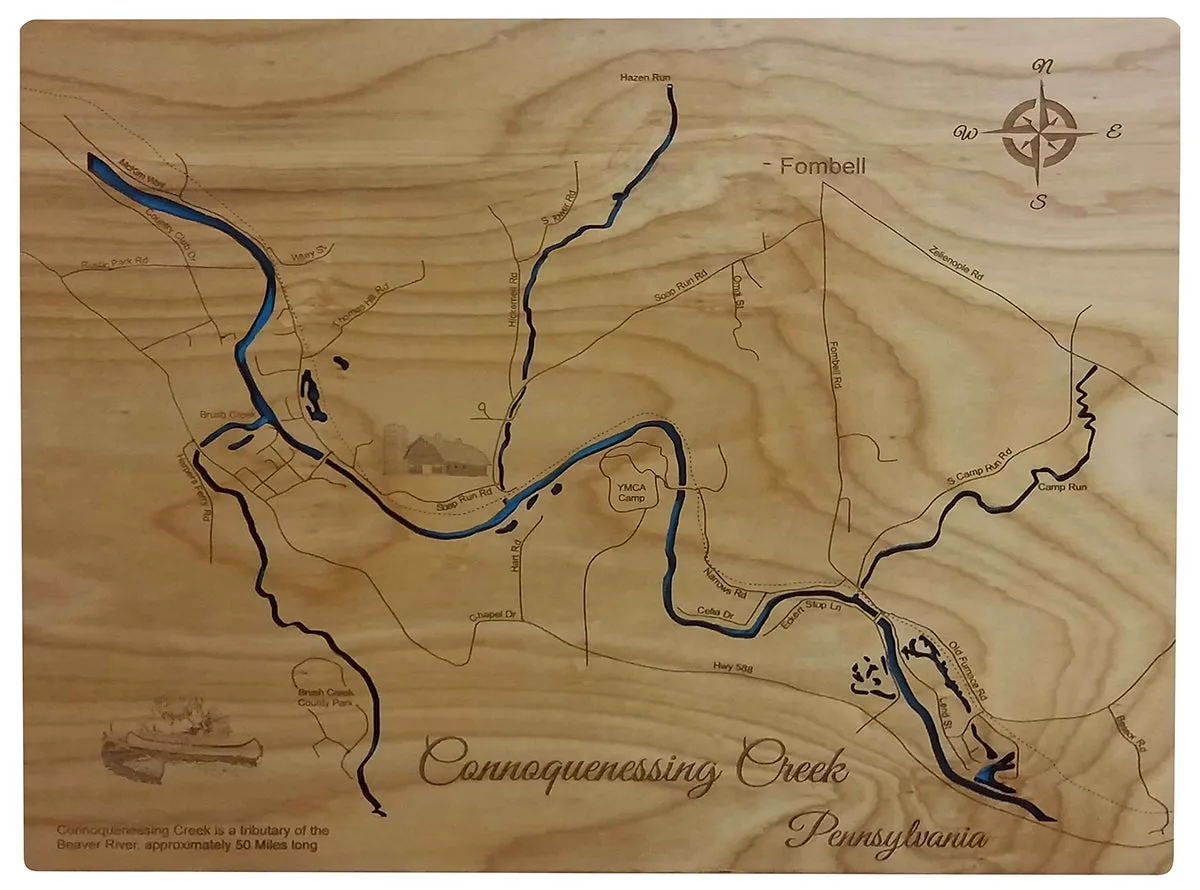 Connoquenessing Creek, Pennsylvania - Laser Cut Wood Map