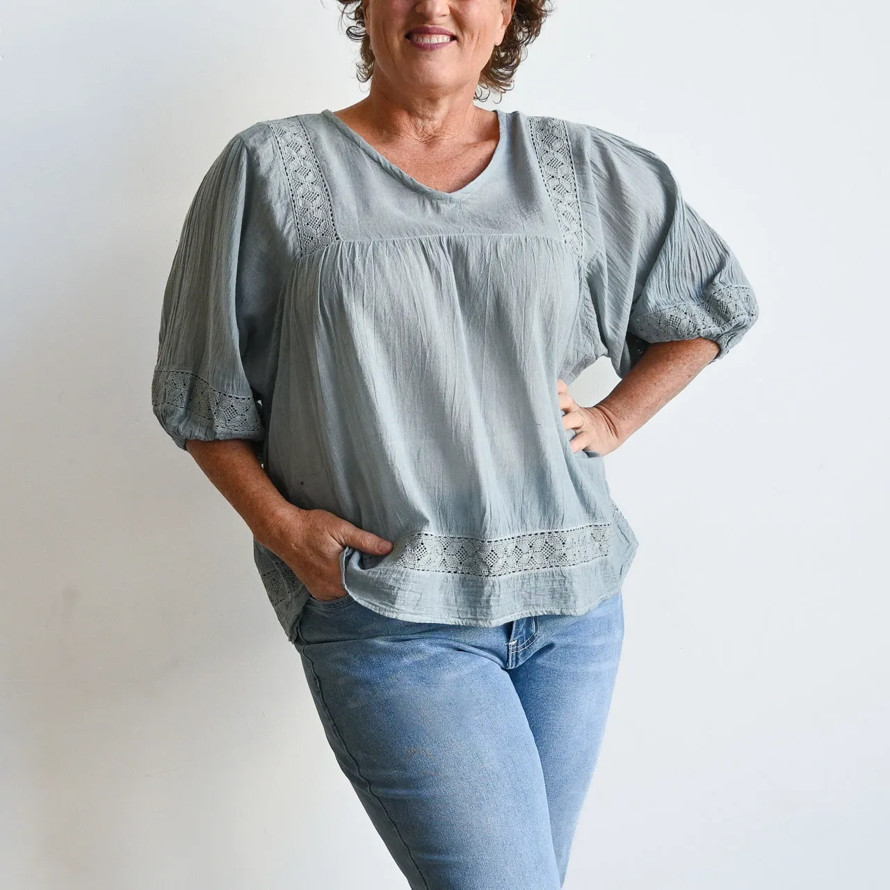Cotton Lace Peasant Blouse