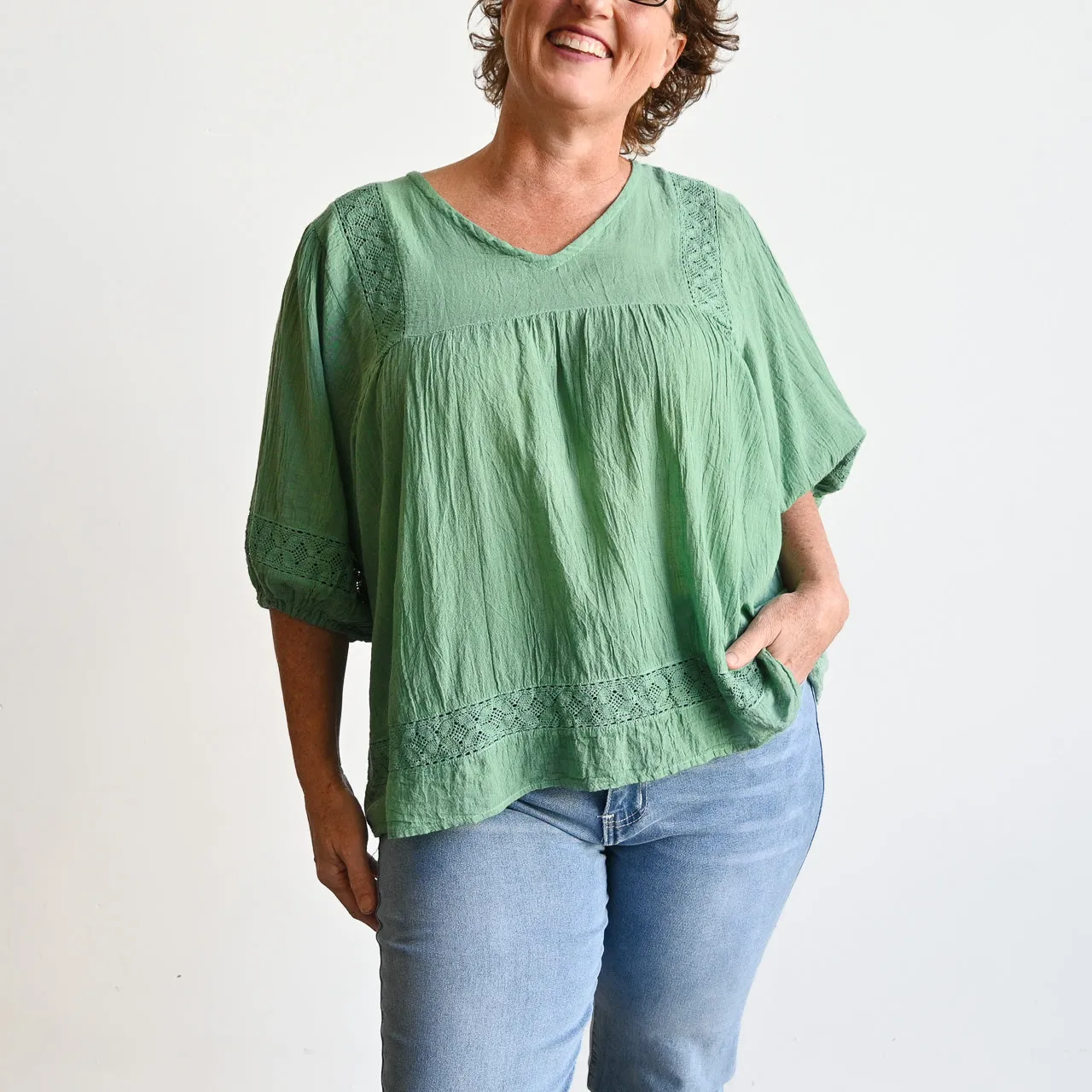 Cotton Lace Peasant Blouse