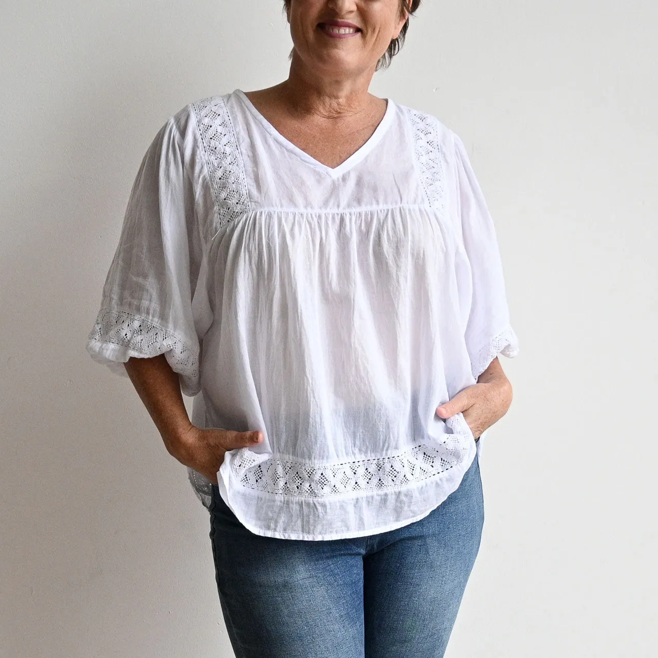 Cotton Lace Peasant Blouse