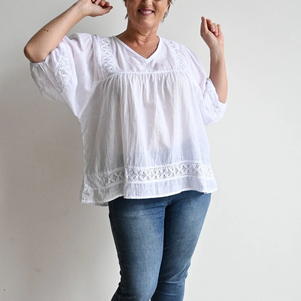 Cotton Lace Peasant Blouse