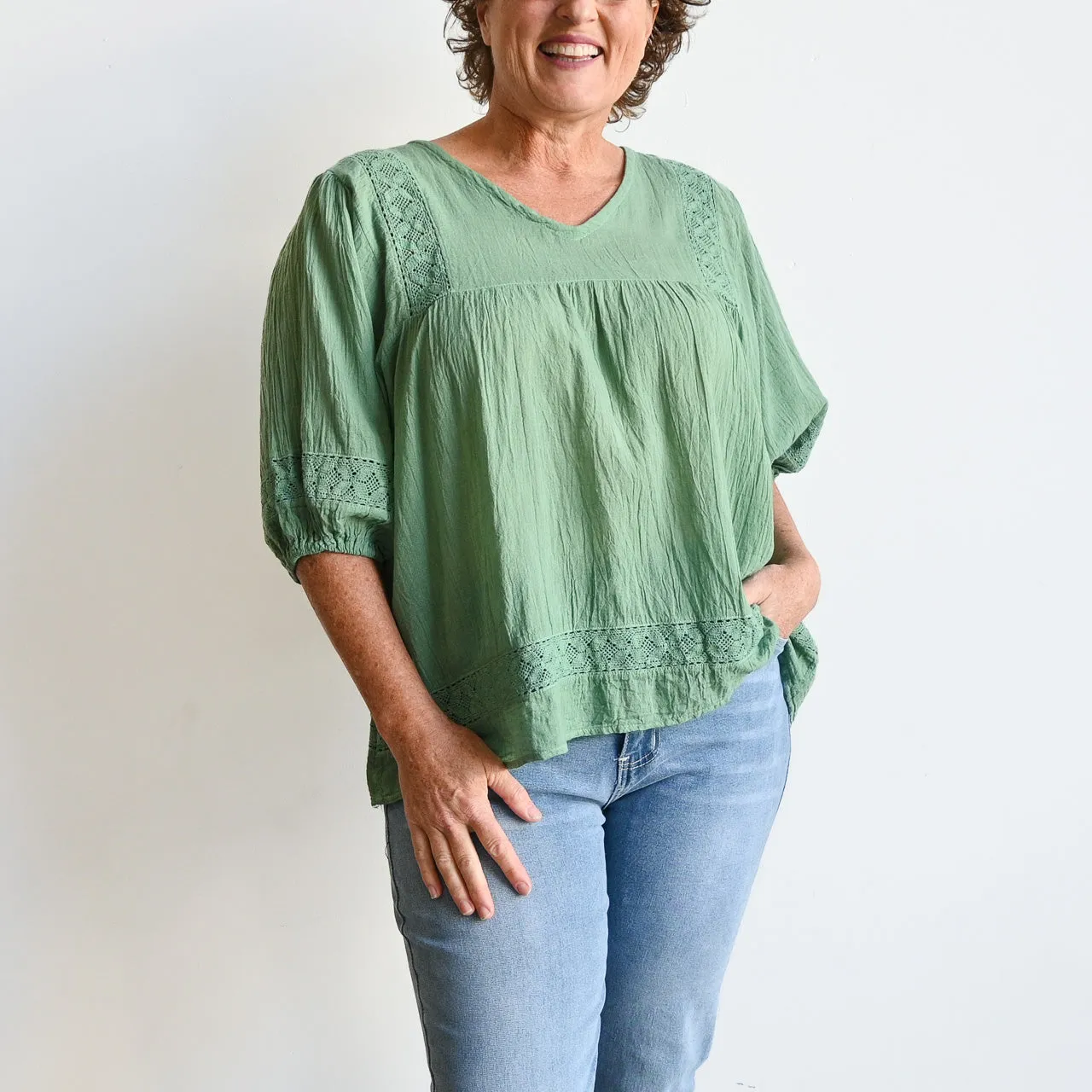 Cotton Lace Peasant Blouse