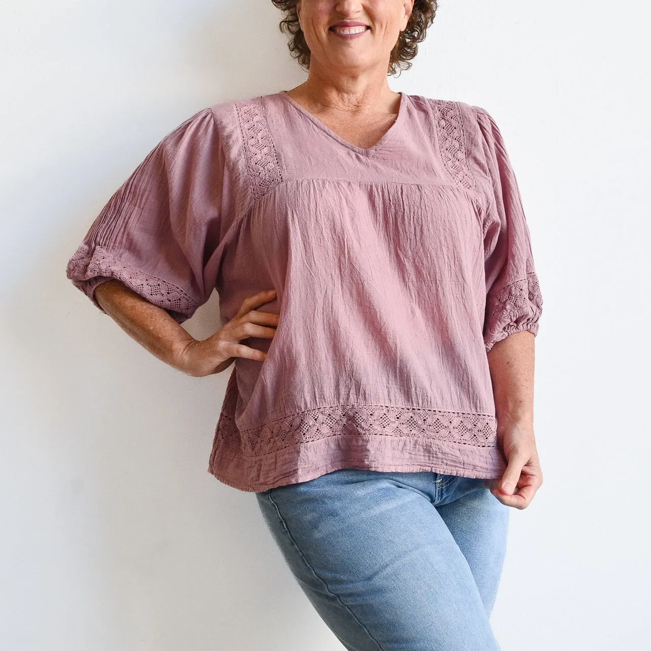 Cotton Lace Peasant Blouse