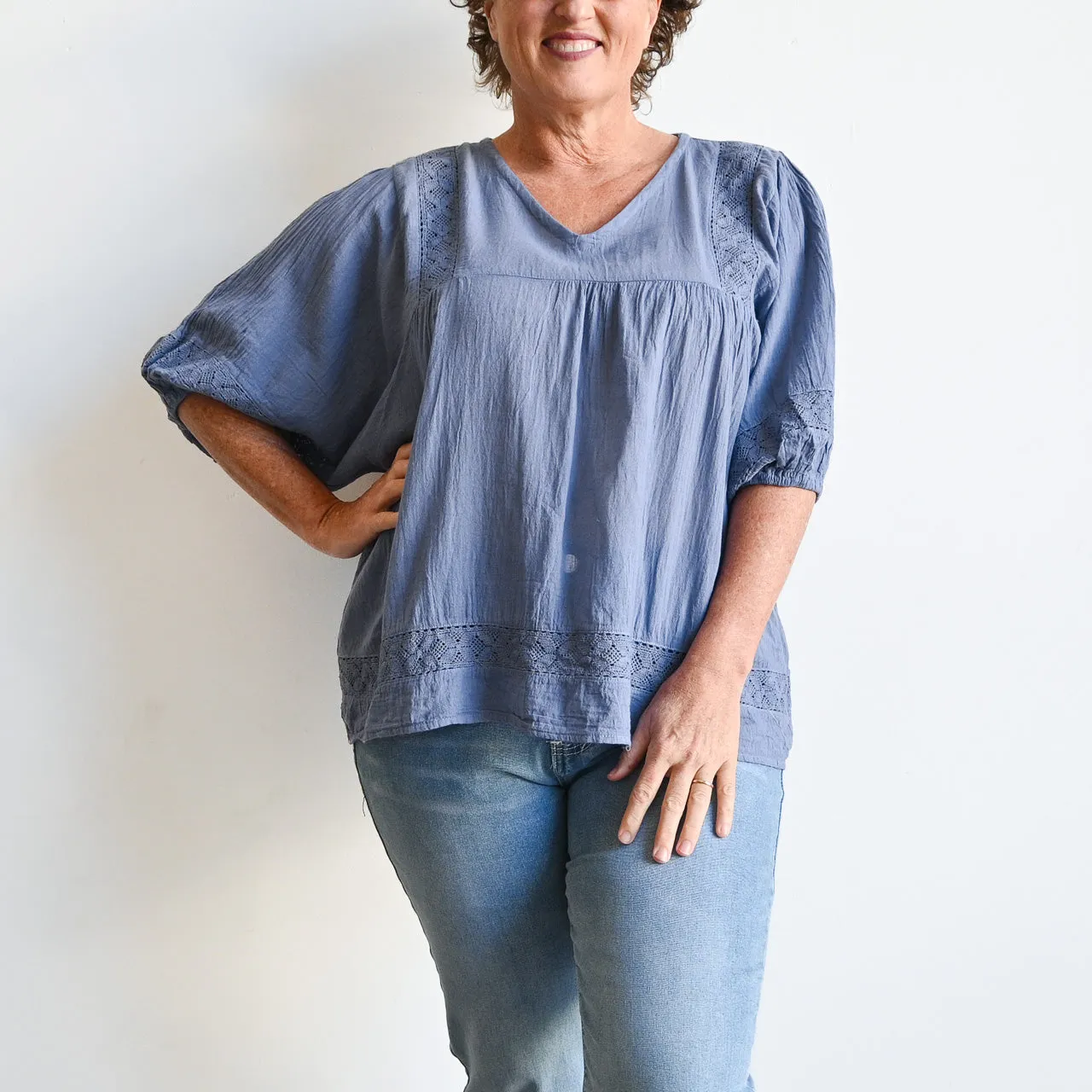 Cotton Lace Peasant Blouse