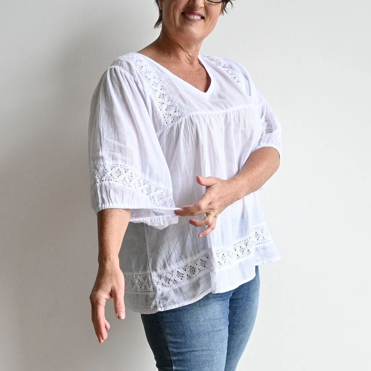 Cotton Lace Peasant Blouse