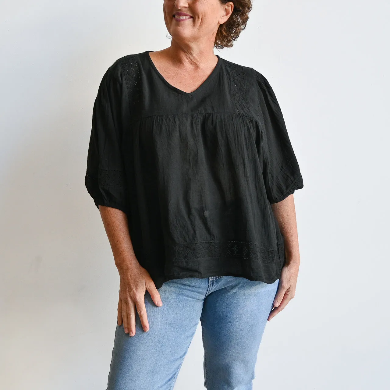 Cotton Lace Peasant Blouse