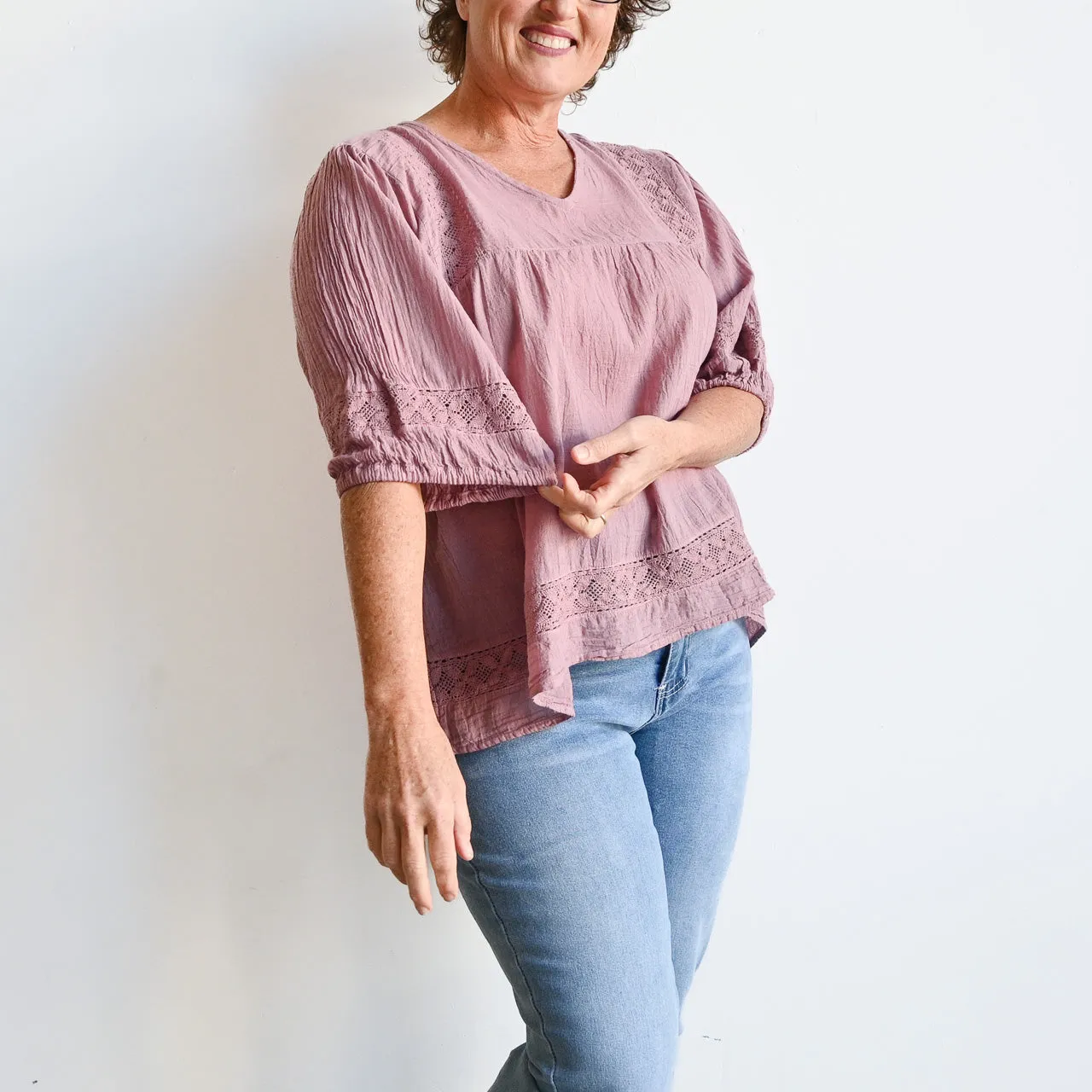 Cotton Lace Peasant Blouse