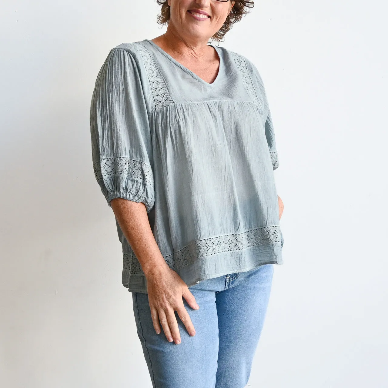 Cotton Lace Peasant Blouse