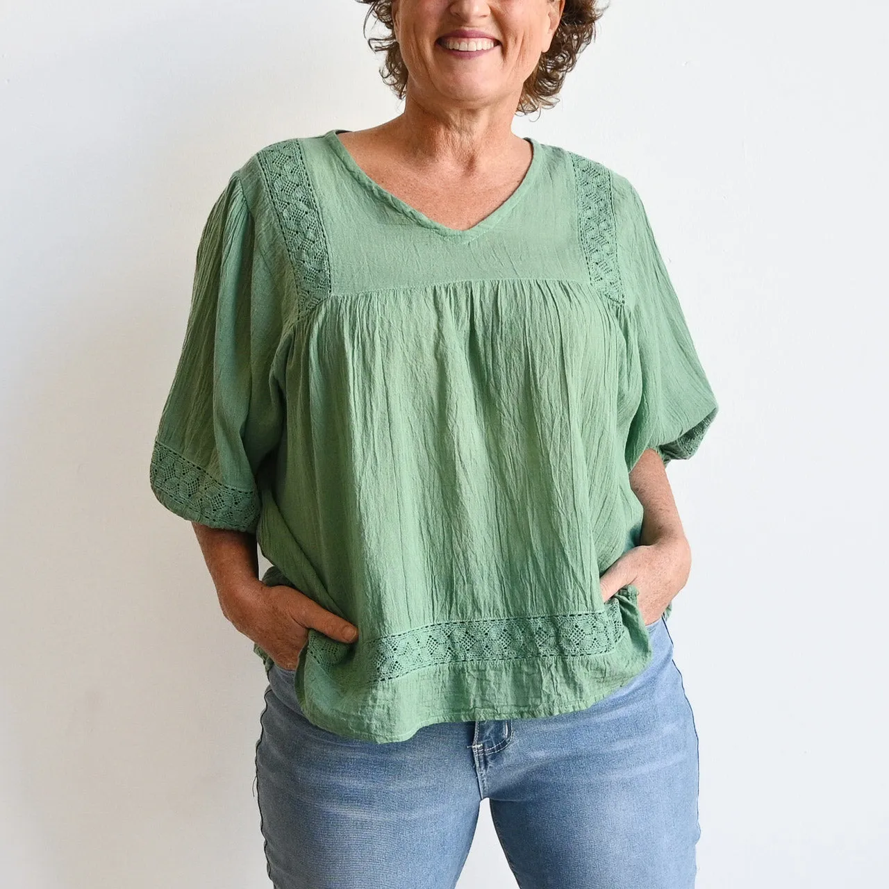 Cotton Lace Peasant Blouse