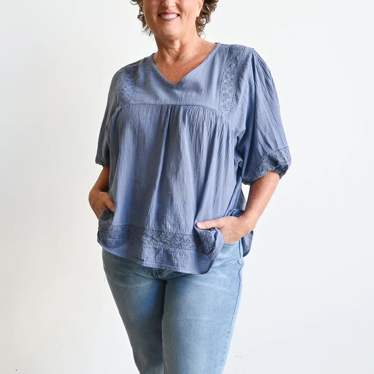 Cotton Lace Peasant Blouse