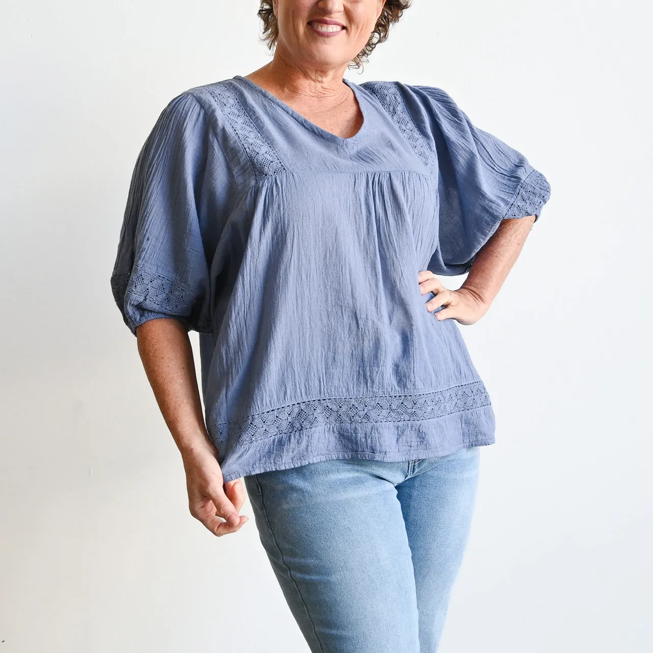 Cotton Lace Peasant Blouse