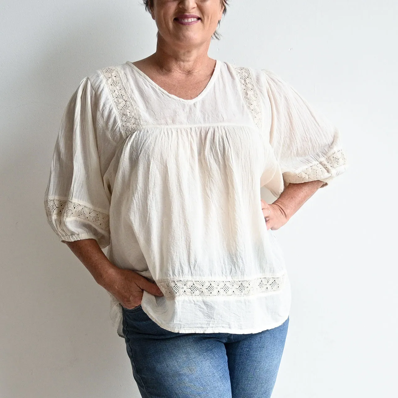 Cotton Lace Peasant Blouse