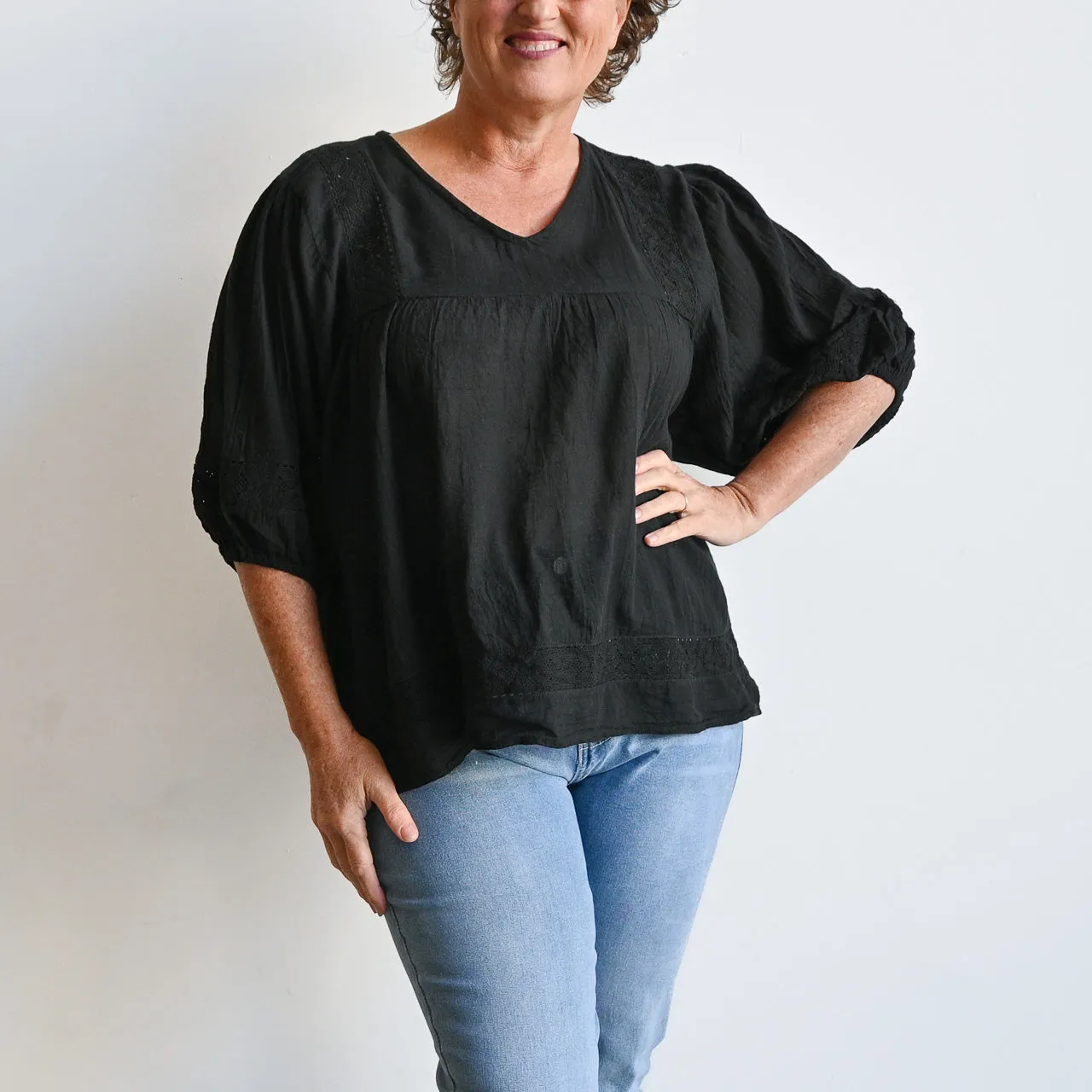 Cotton Lace Peasant Blouse